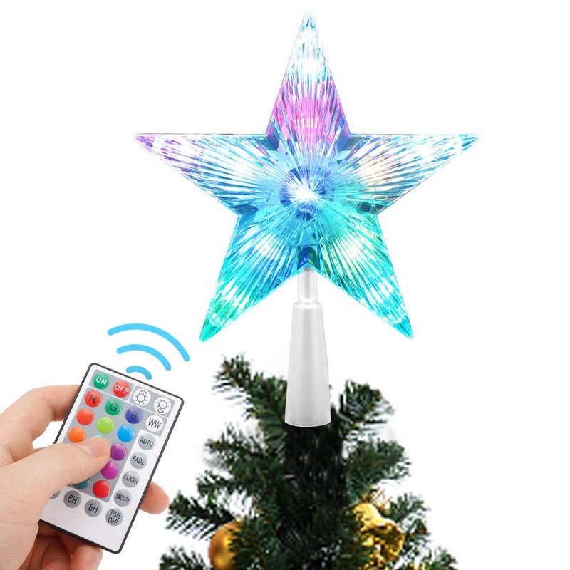 MAXROCK Christmas Tree Topper Star 7" LED Lighted Star Tree Top w/Remote Control, 5-Point Star RGB Night Light Treetop, Small Xmas Tree Decor for Christmas, USB Plug in/Wire 9.84Ft - Image 3